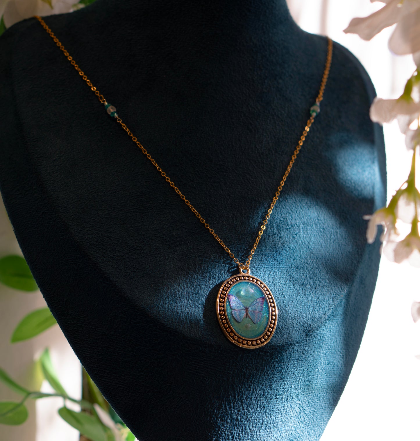 Blue Morpho Medallion Necklace
