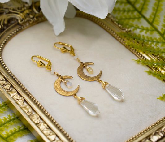 Clear Crystal Moon Earrings
