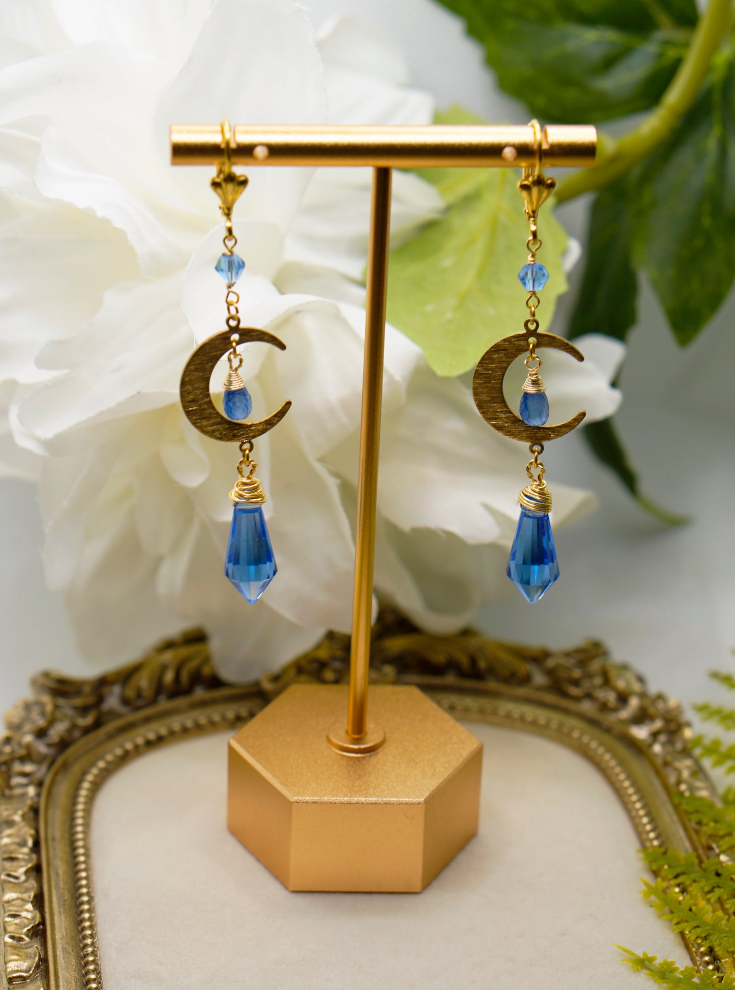 Blue Crystal Moon Earrings