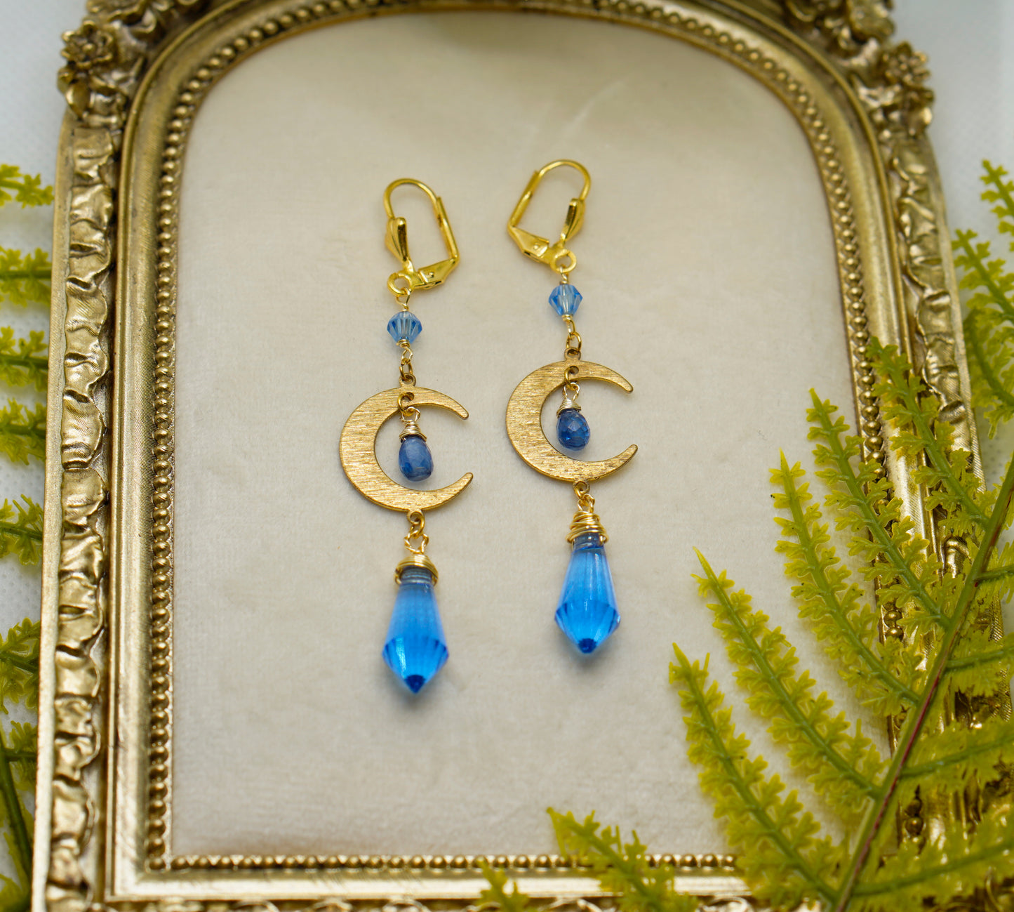 Blue Crystal Moon Earrings
