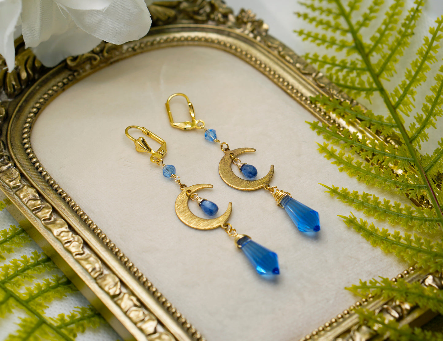 Blue Crystal Moon Earrings
