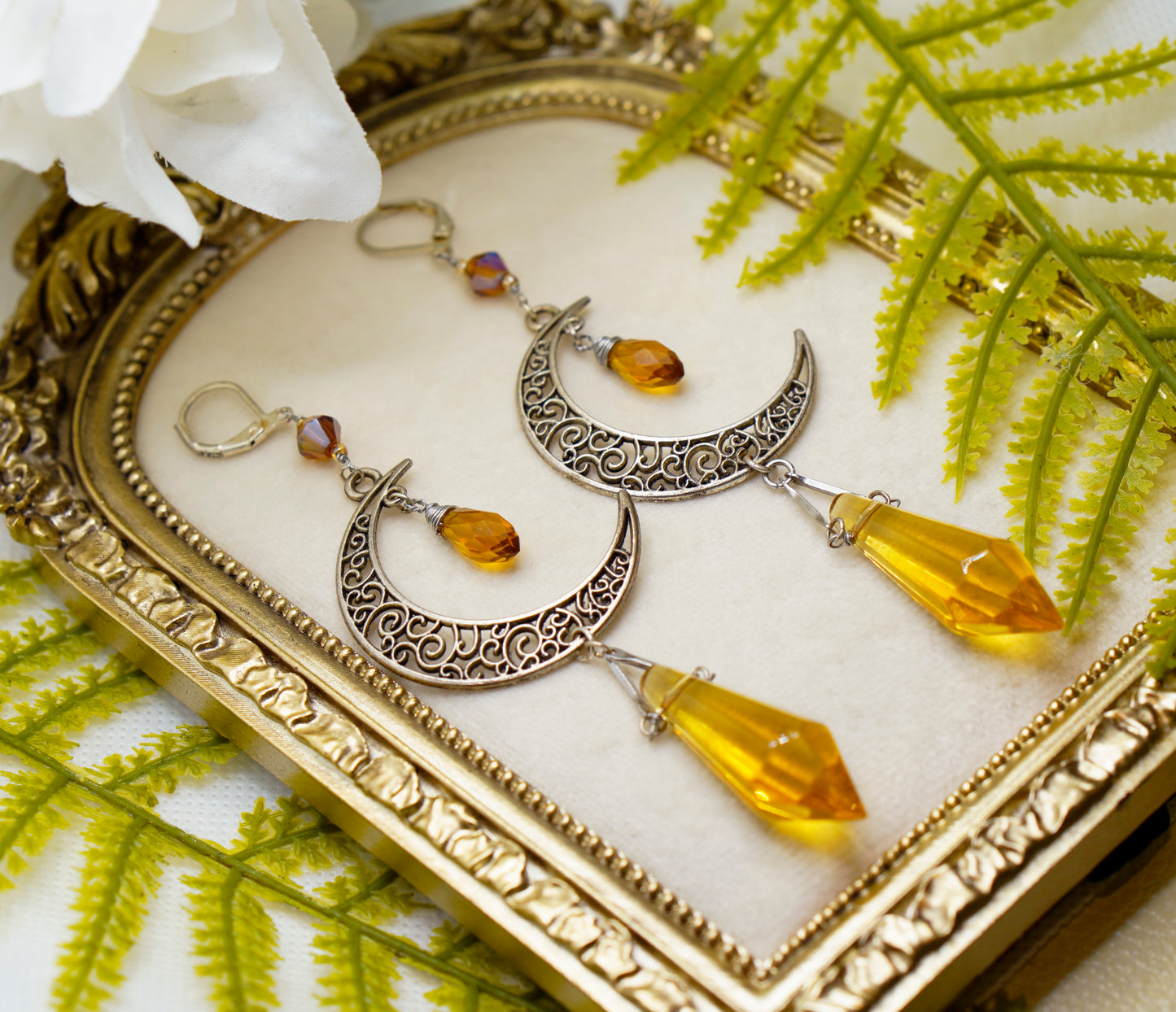 Solar Prism Crescent Moon Earrings