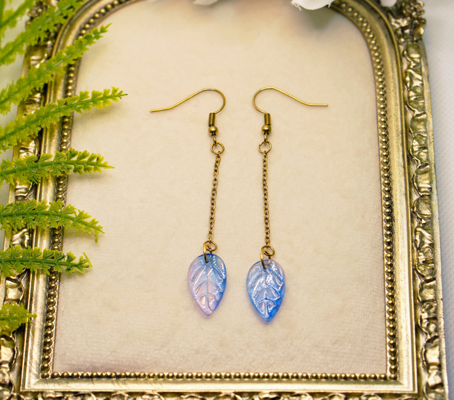 Blue Leaf Earrings