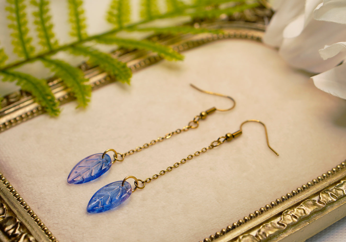 Blue Leaf Earrings