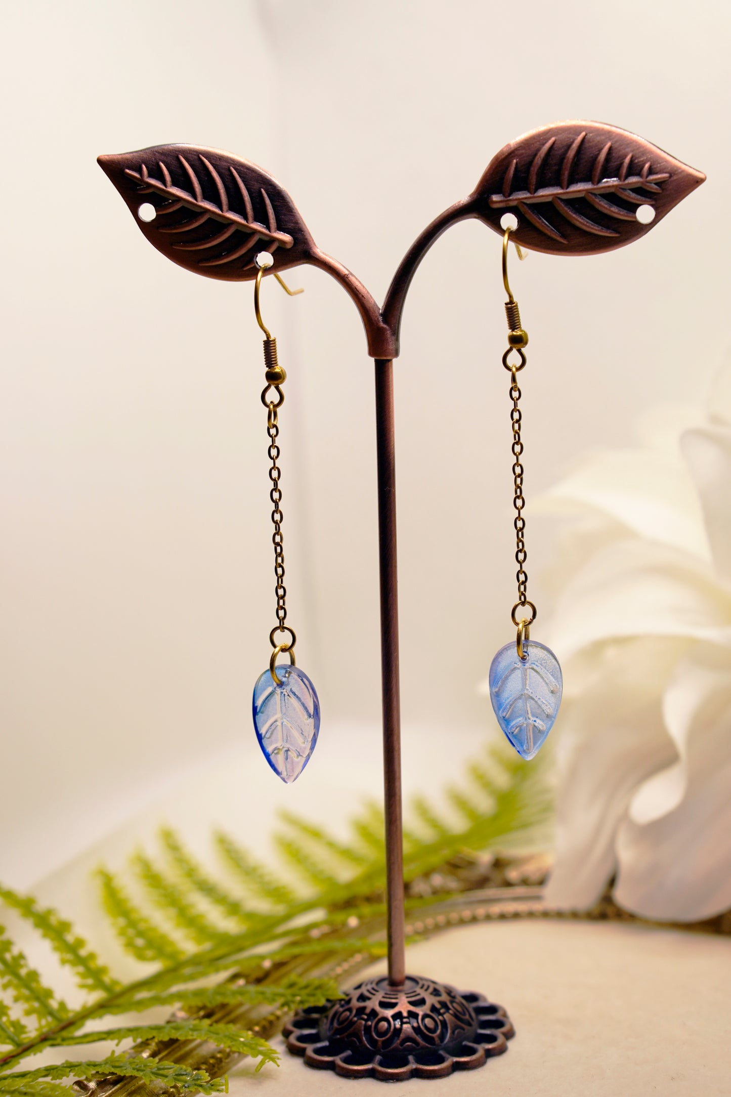 Blue Leaf Earrings