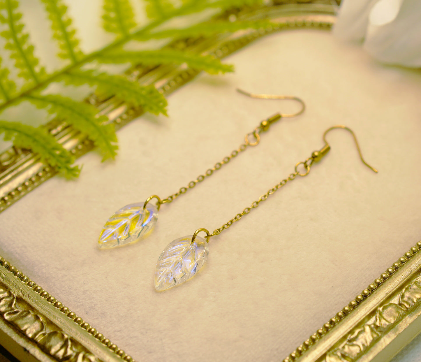 Iridescent Leaf Earrings