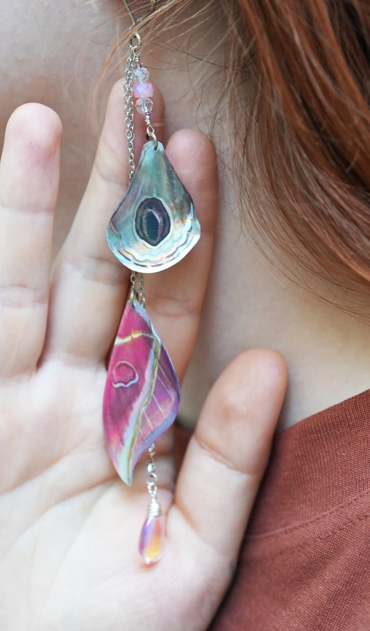 Holographic Pink Moth Fae Silver  Earrings
