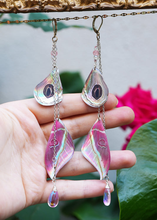 Holographic Pink Moth Fae Silver  Earrings