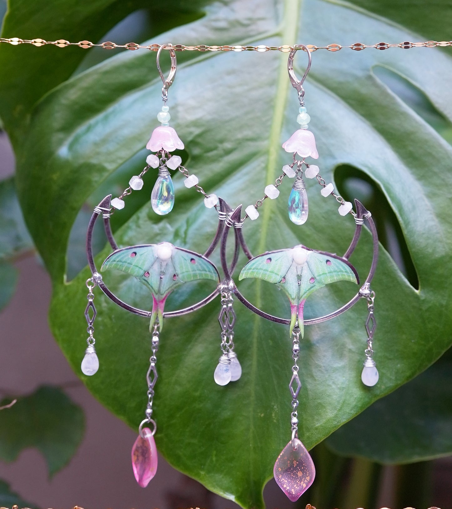 Crescent Moon Luna Moth Earrings