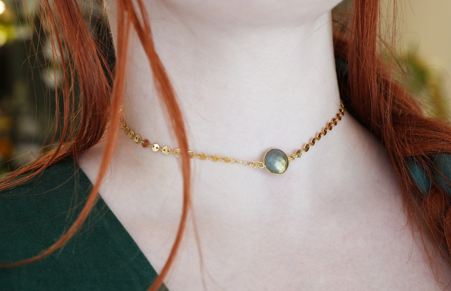 Labradorite Coin Chain Choker