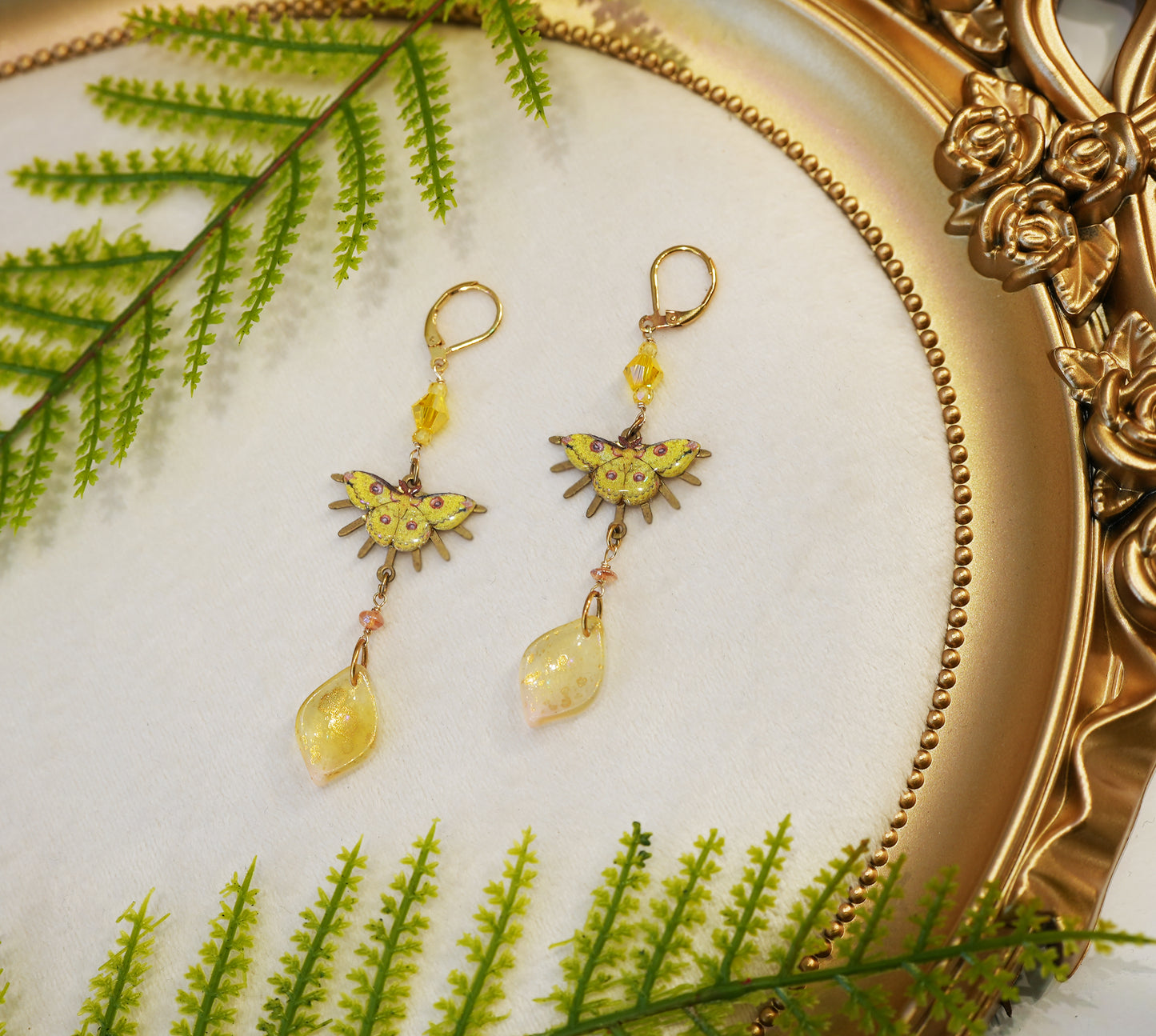 Golden Emperor Moth Earrings