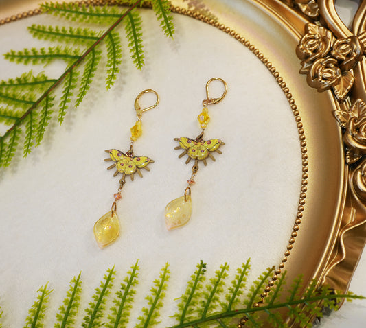 Golden Emperor Moth Earrings