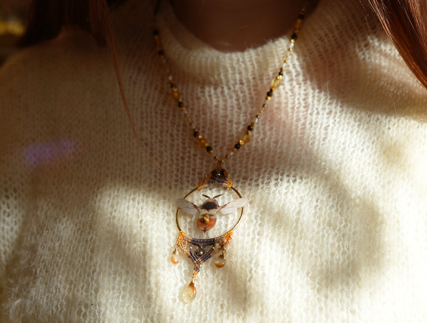 Bumble Bee Macrame Talisman