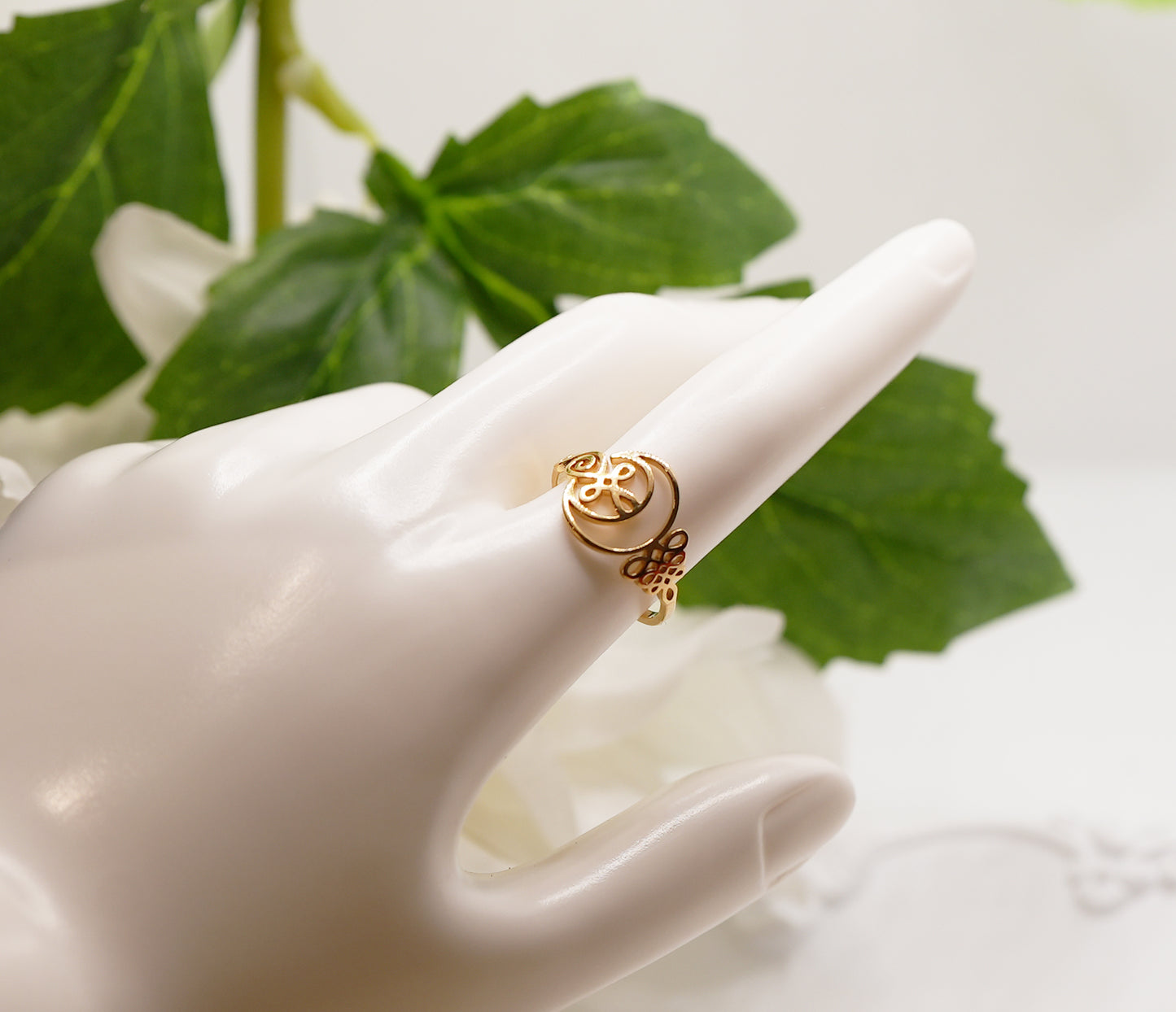 Unalome Crescent Moon Ring