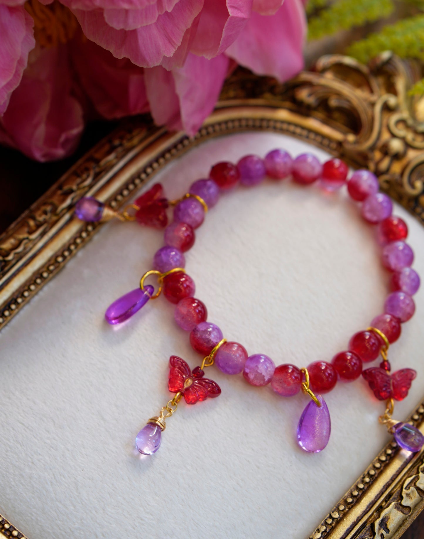 Butterfly Fae Chunky Bracelet | Magenta & Red