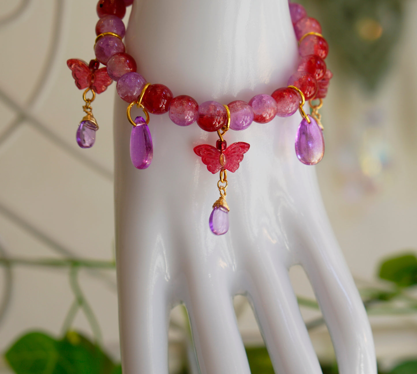 Butterfly Fae Chunky Bracelet | Magenta & Red