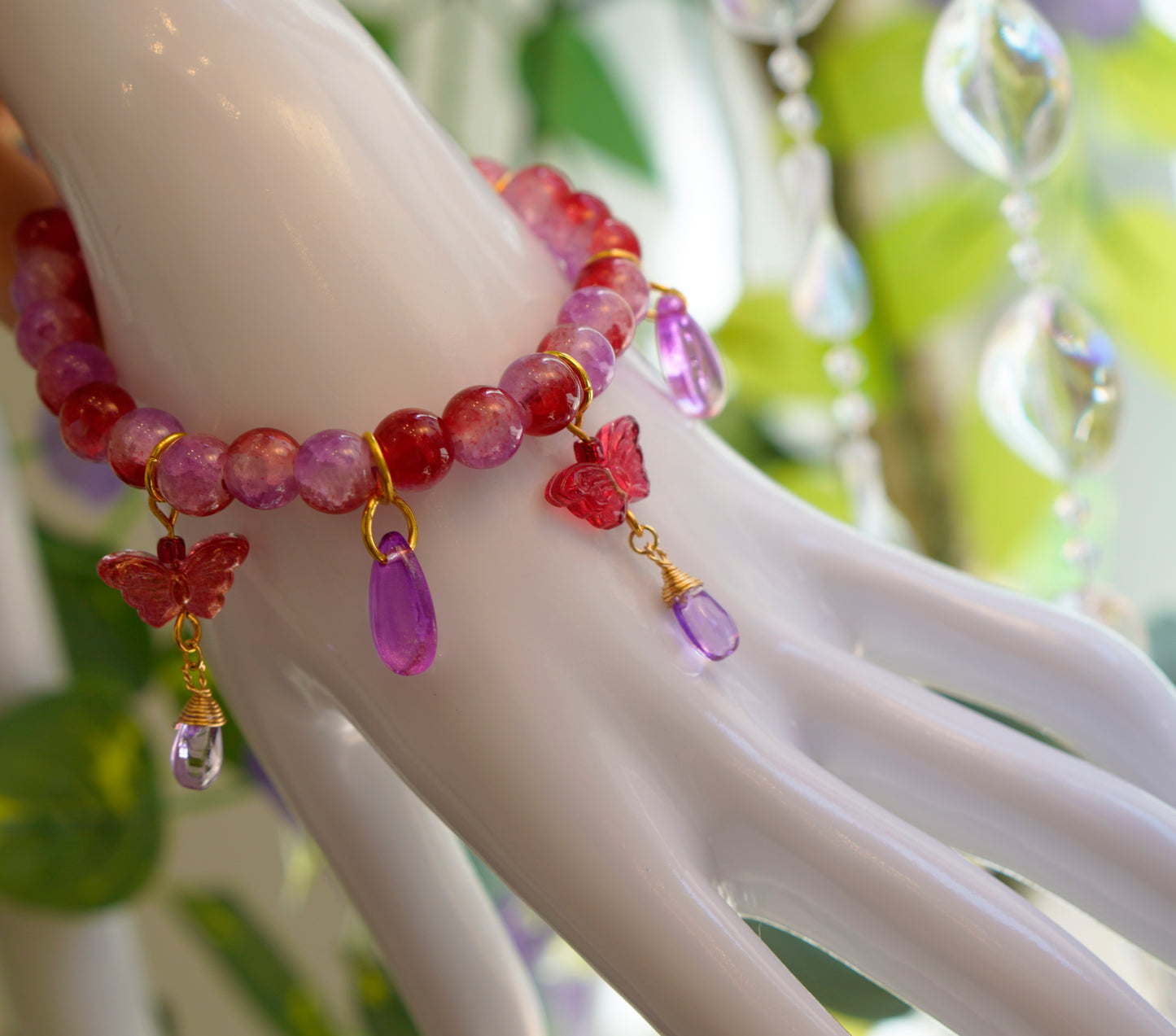 Butterfly Fae Chunky Bracelet | Magenta & Red