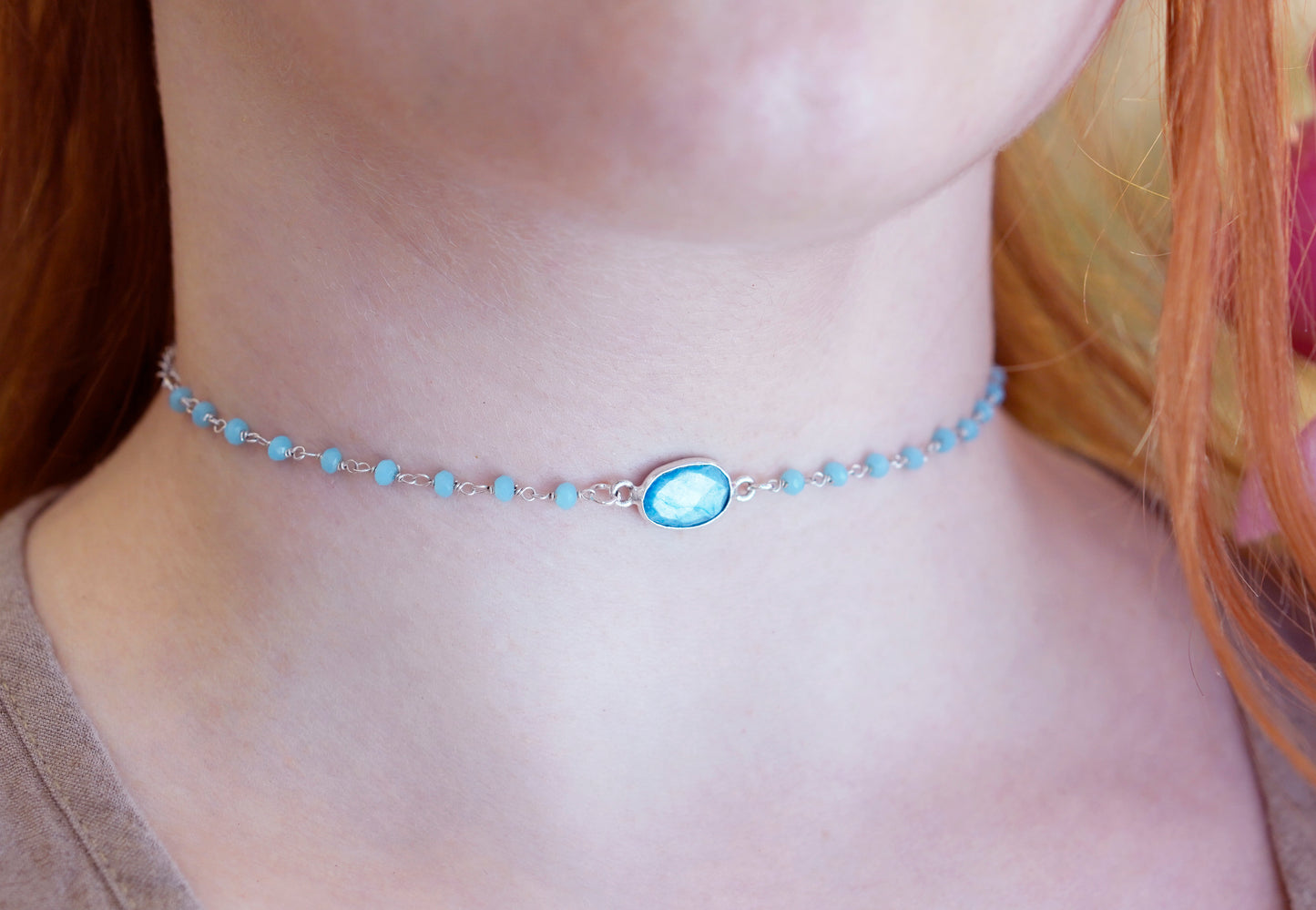 Mystic Blue Moonstone Choker | Rosary