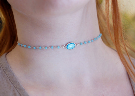 Mystic Blue Moonstone Choker | Rosary