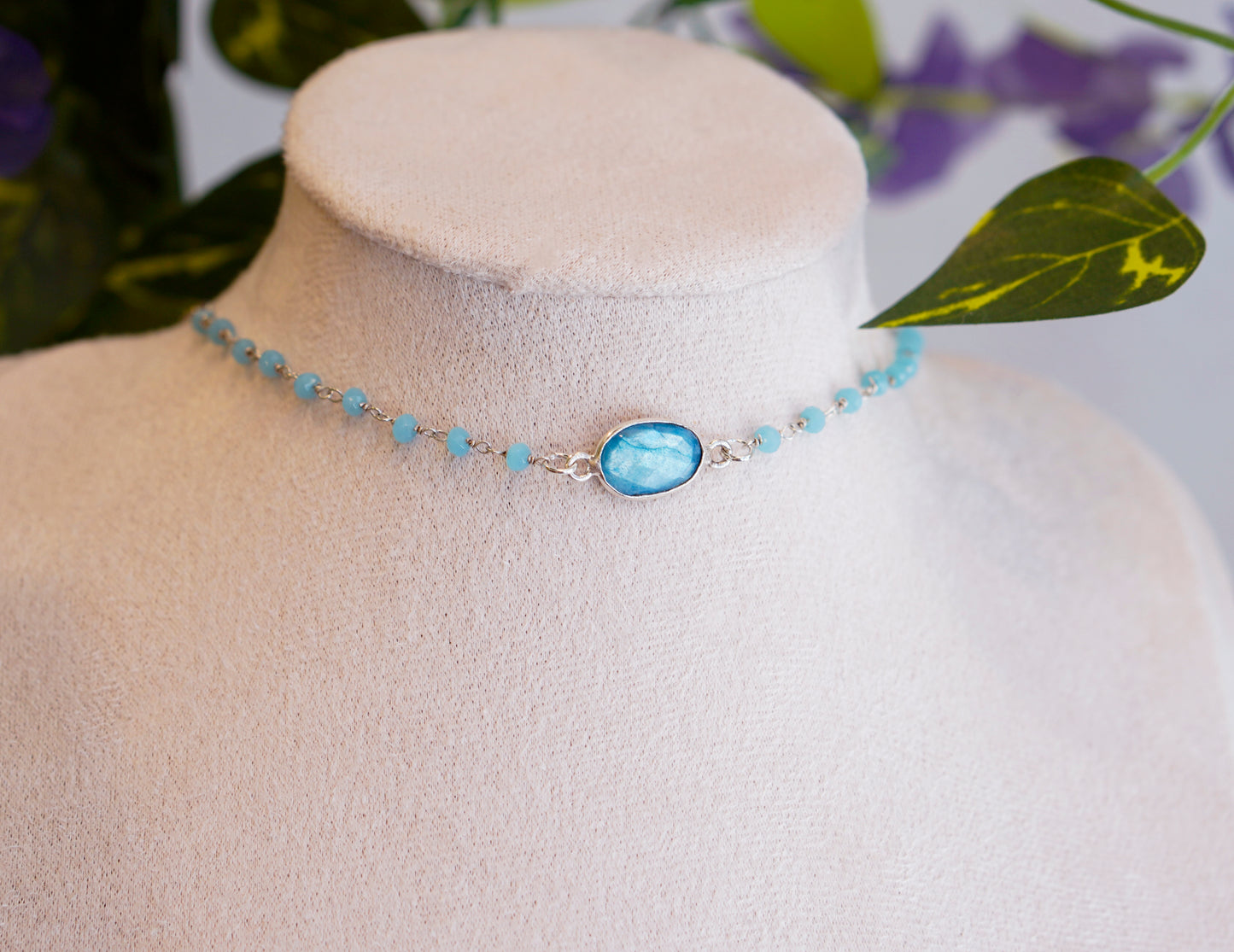 Mystic Blue Moonstone Choker | Rosary