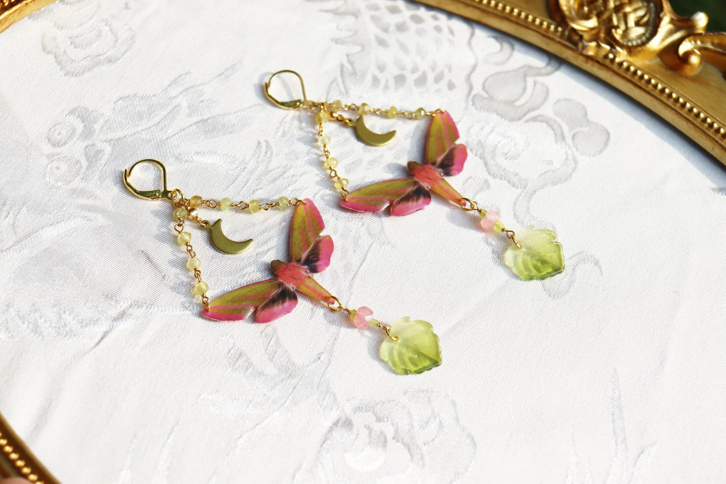 Deilephila Elenor Moth Earrings