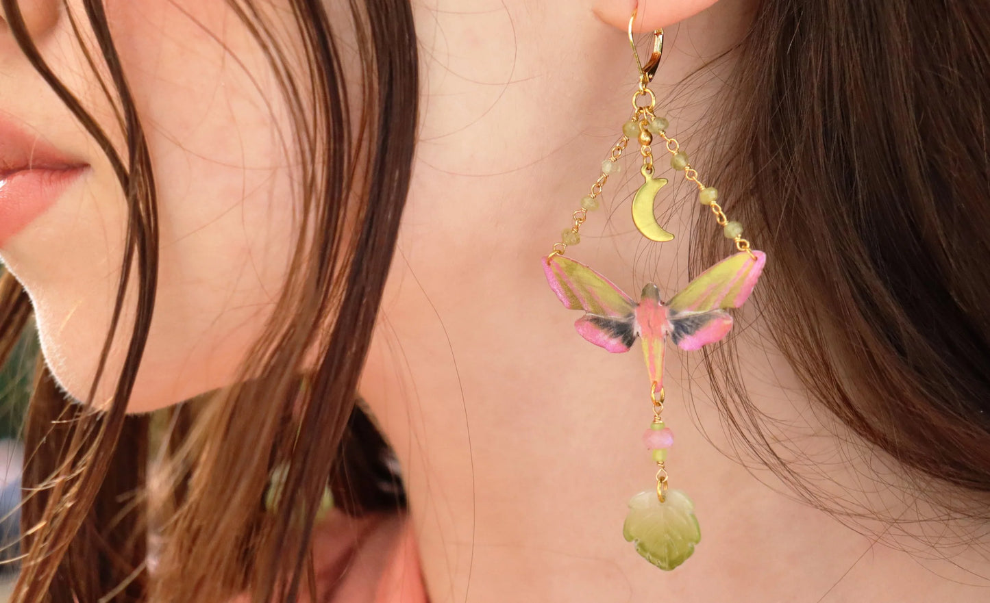 Deilephila Elenor Moth Earrings