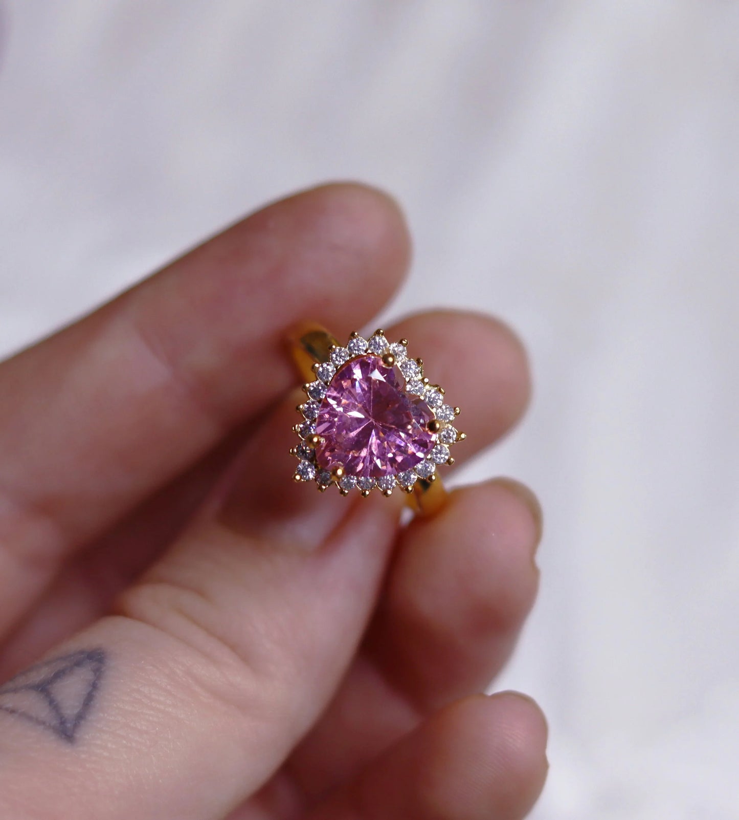 Pink Heart Zirconia Ring