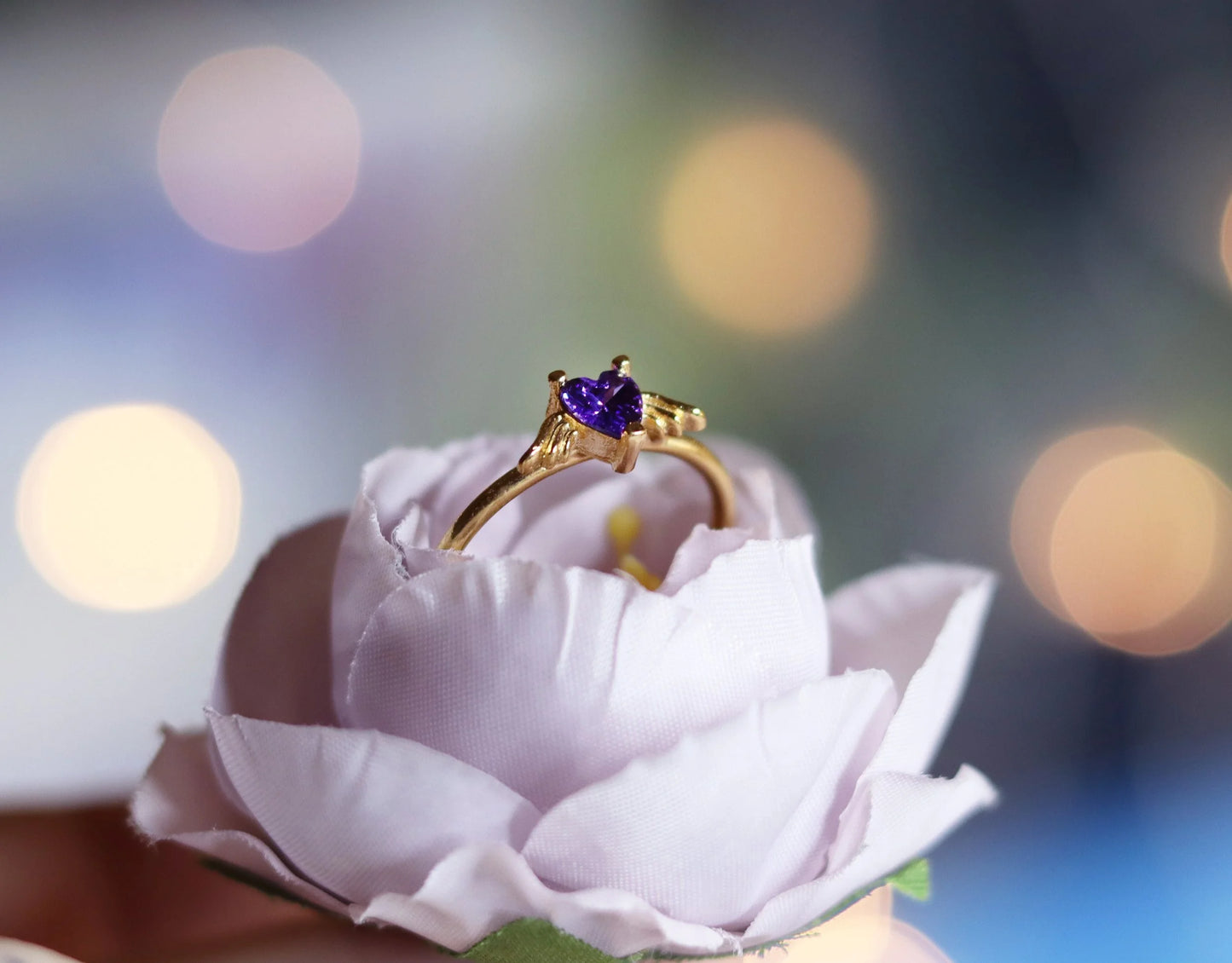 Winged Purple Heart Ring