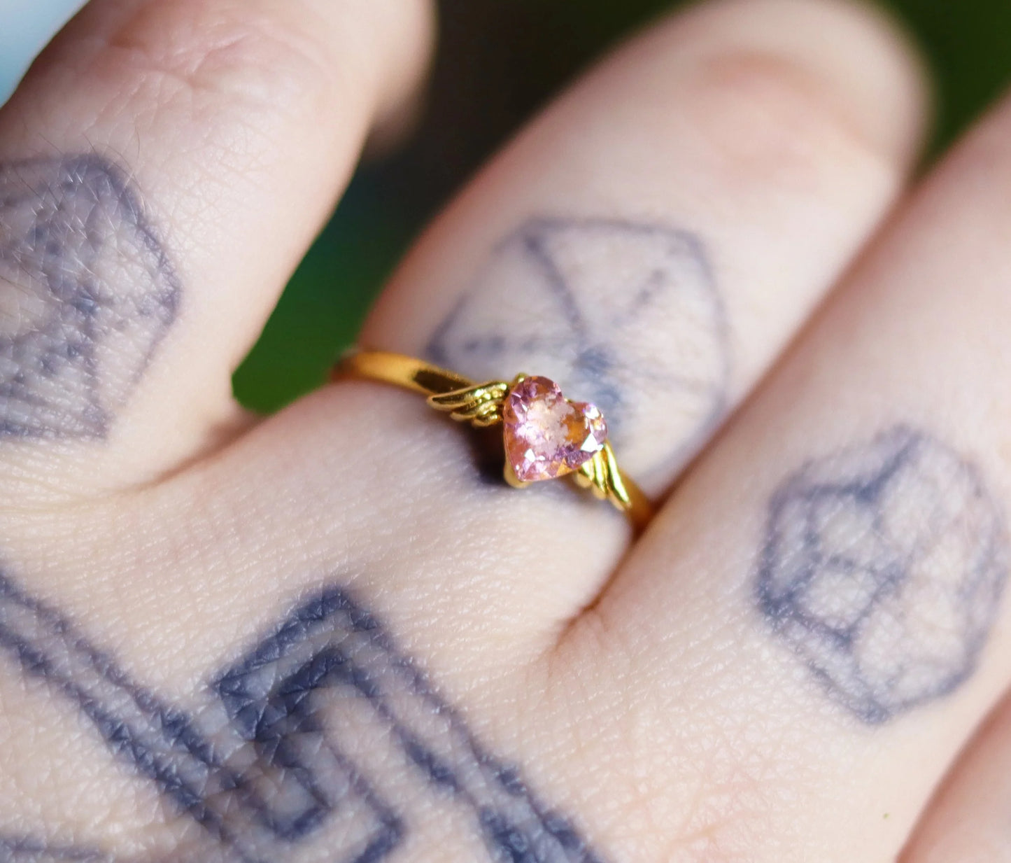Winged Pink Heart Ring