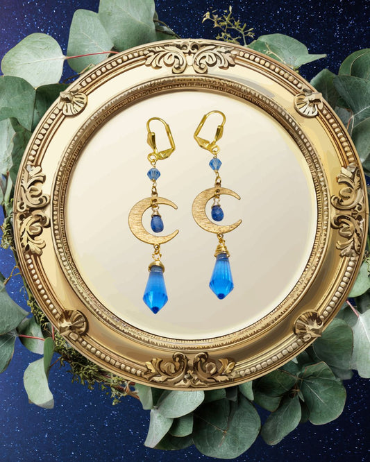 Blue Crystal Moon Earrings
